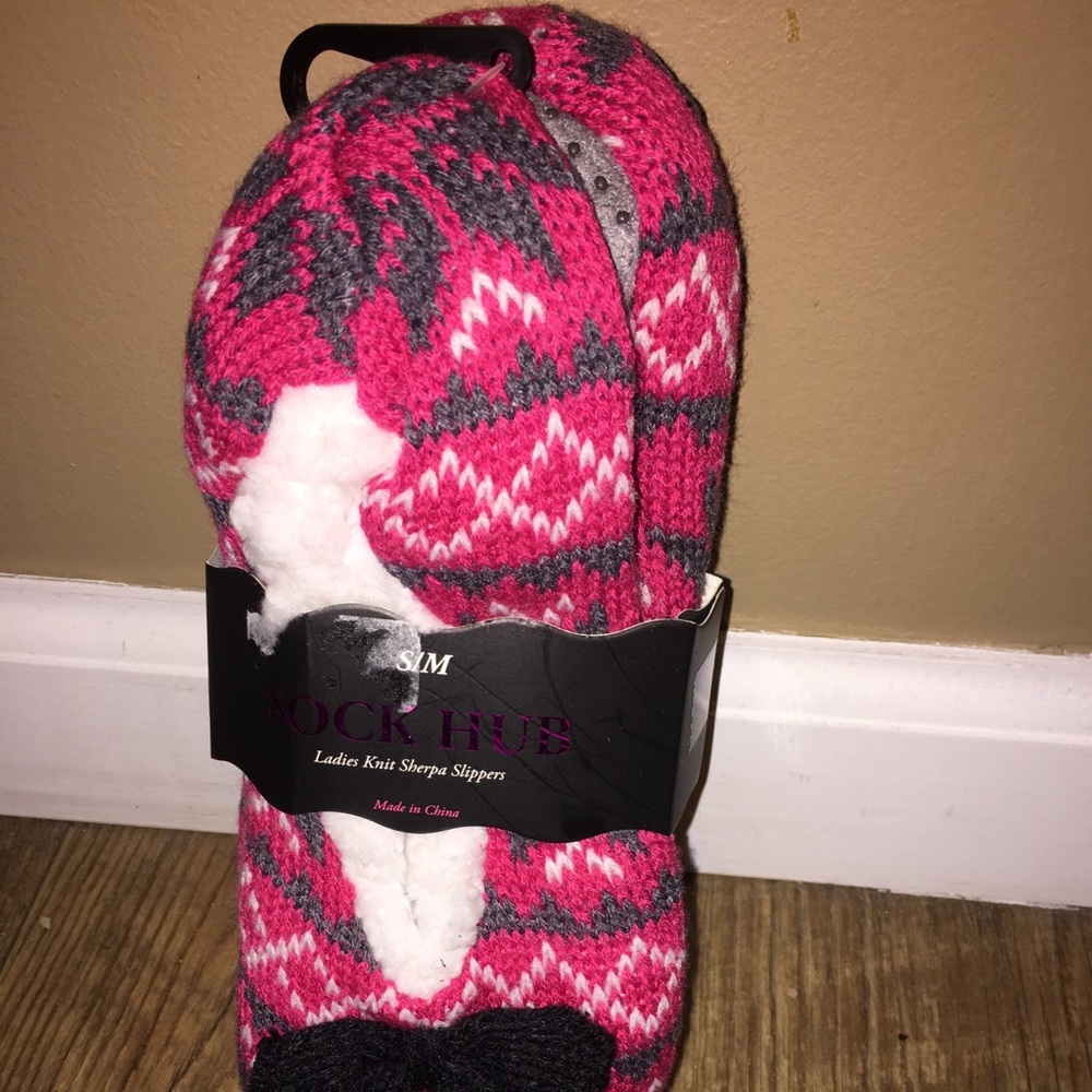 Ladies Knit Sherpa Slippers